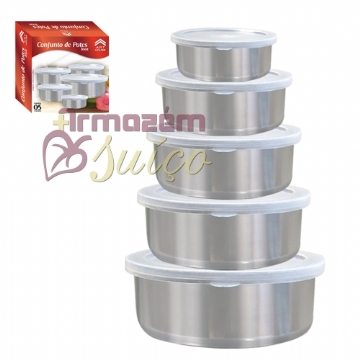 Foto Conjunto de 5 Potes Inox com Tampa Plástica